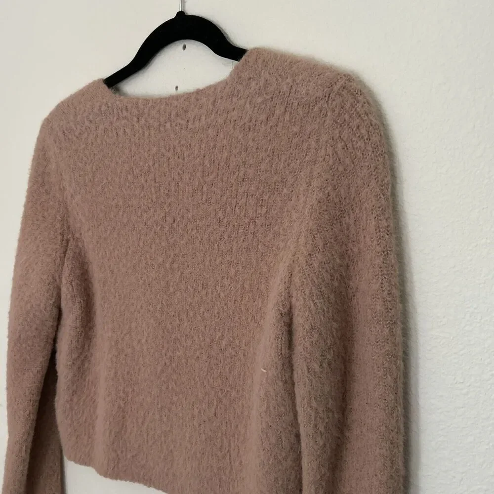 ASTR The Label Lorain Cardigan Womens Medium Pink Clay Fuzzy Cropped Timeless